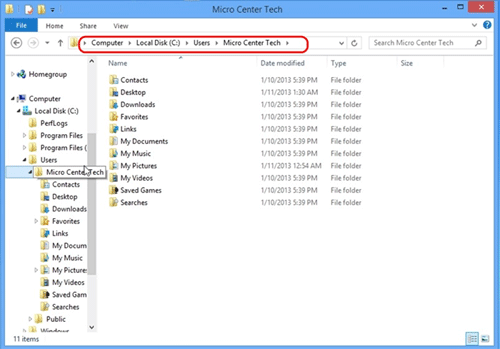 Windows Explorer, Local Disk, User Folders